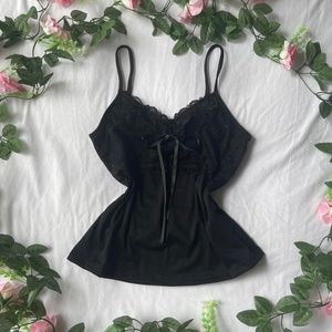 y2k grunge black lace bow front cami top